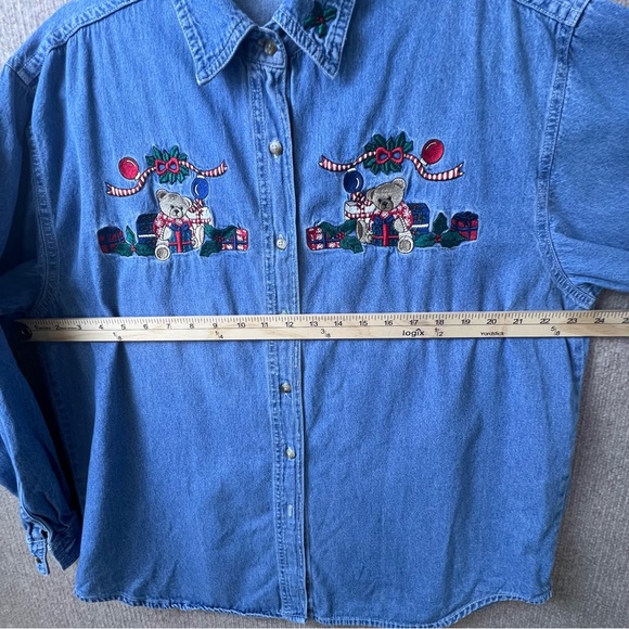 Bobbie Brooks Vintage Embroidered Christmas Bears Long Sleeve Button Up Size XL - Picture 8 of 12